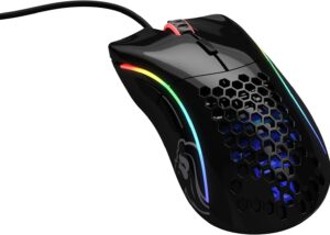 Glorious Gaming  D-  Minus Mouse BLACK : Wired Gaming Mouse – 61g Honeycomb Design, RGB, Pixart 3360 Sensor, Omron Switches, PTFE Feet, 6 Buttons Glossy BLACK