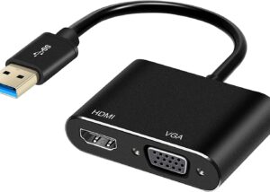 USB 3.0 HDMI  VGA CONVERTER ADAPTOR USB 3.0 to HDMI & VGA, 2 in 1 Adapter USB 3.0 to VGA/HDMI Adapter Converter Dual Multi External Display Sync Output 4K HD 1080P Support Windows 7 8 10 ONLY for Windows