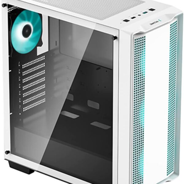 The DeepCool CC560 WH Mid-Tower Case in White offers outstanding value with spacious component compatibility, a full-sized tempered glass window, and a total of four pre-installed LED fans that gets any build started right. ABUNDANT AIRFLOW PERFORMANCEWell ventilated throughout the entire chassis, the CC560 WH sports an airflow front panel and a large mesh top panel to ensure fresh air is circulating. PRIMED AND READYA total of 4 pre-installed LED fans delivers big airflow performance ensuring any system build is receiving top-notch cooling capacity.