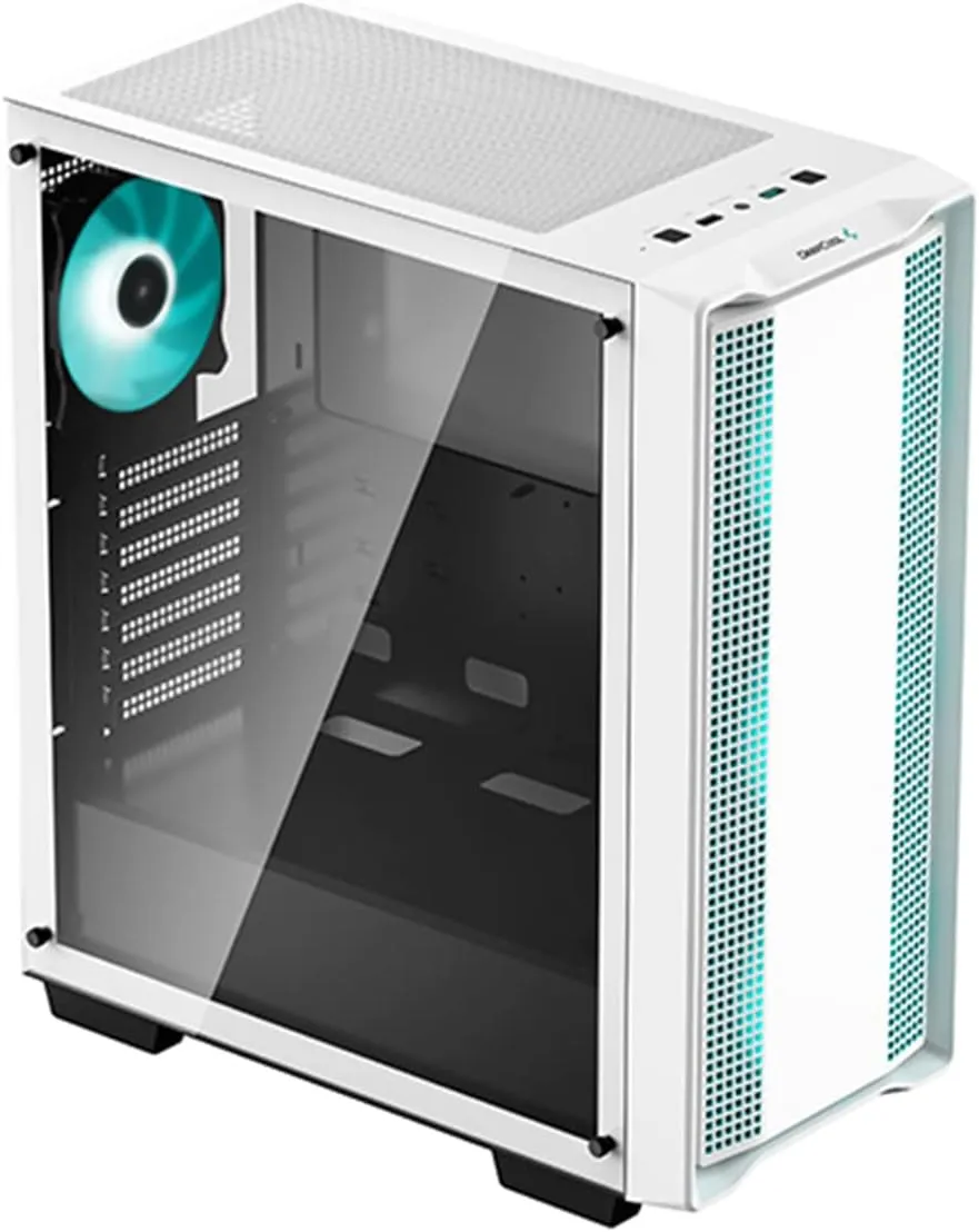 The DeepCool CC560 WH Mid-Tower Case in White offers outstanding value with spacious component compatibility, a full-sized tempered glass window, and a total of four pre-installed LED fans that gets any build started right. ABUNDANT AIRFLOW PERFORMANCEWell ventilated throughout the entire chassis, the CC560 WH sports an airflow front panel and a large mesh top panel to ensure fresh air is circulating. PRIMED AND READYA total of 4 pre-installed LED fans delivers big airflow performance ensuring any system build is receiving top-notch cooling capacity.