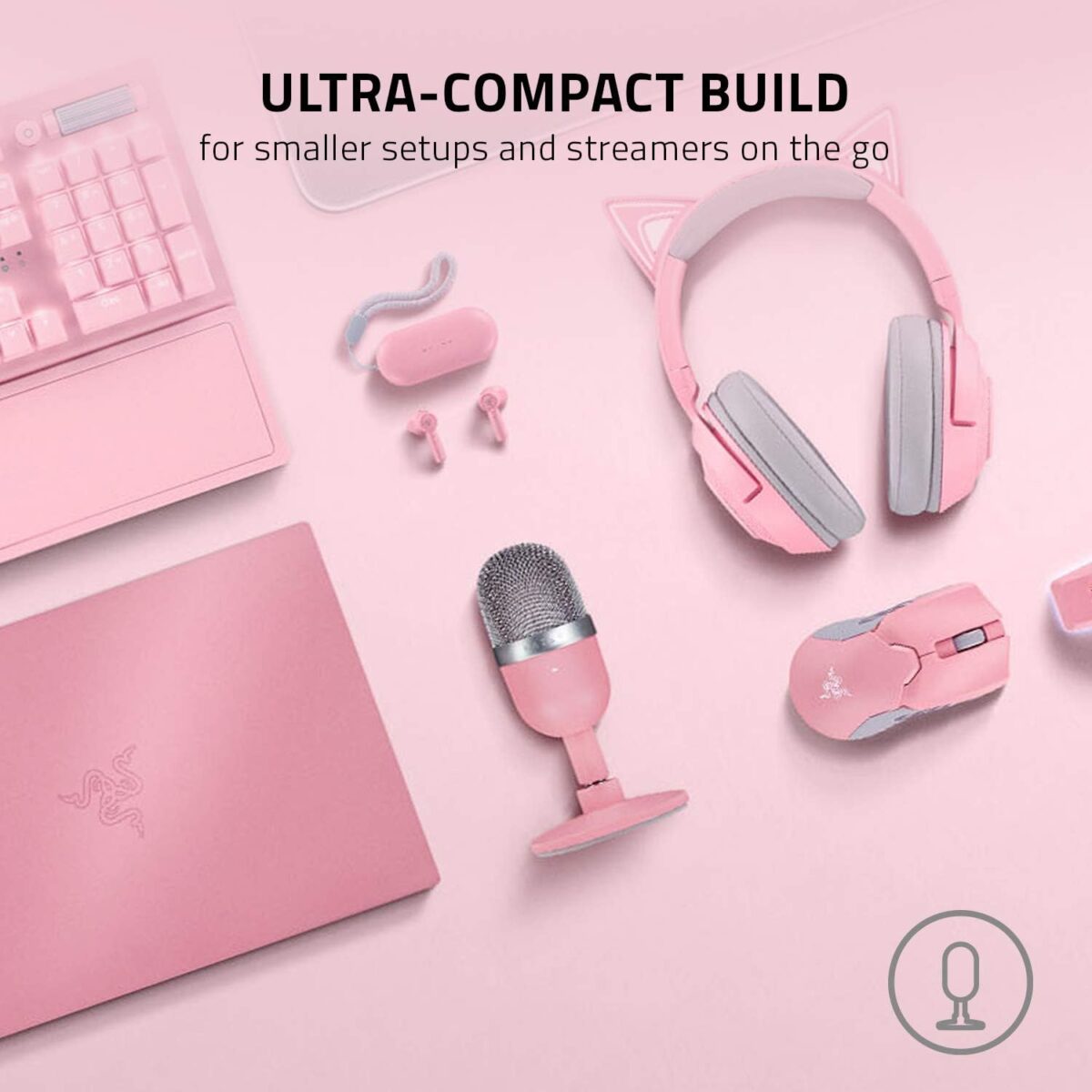 Razer Seiren Mini USB Condenser Microphone: for Streaming and Gaming on PC - Professional Recording Quality - Precise Supercardioid Pickup Pattern - Tilting Stand - Shock Resistant - Quartz Pink