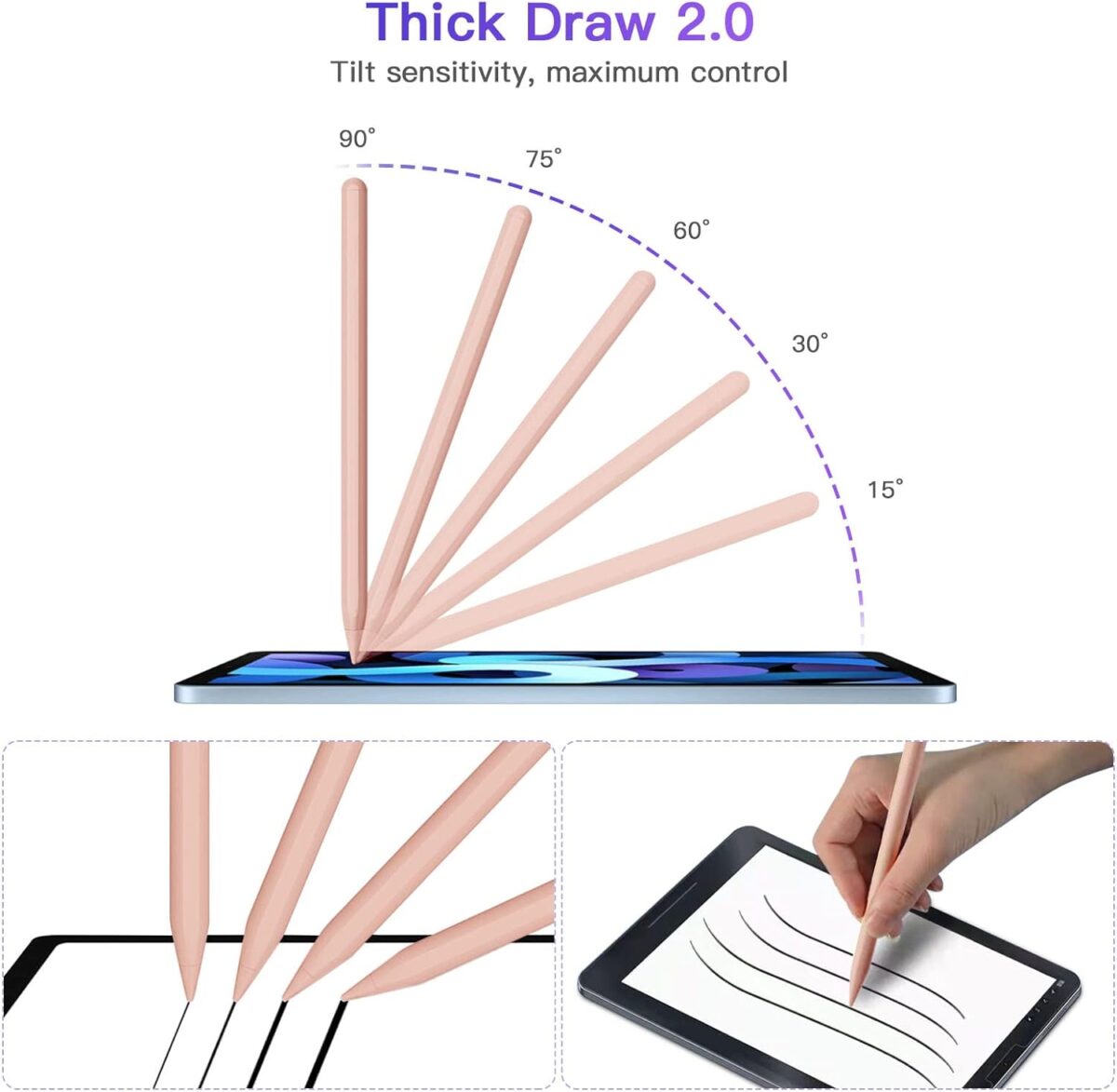 iPad Pencil 2nd Generation with Magnetic Wireless Charging, Apple Pencil 2nd Generation, Smart Pen Compatible with iPad Pro 11 in 1/2/3/4, iPad Pro 12.9 in 3/4/5/6, iPad Air 4/5, iPad Mini 6, Pink