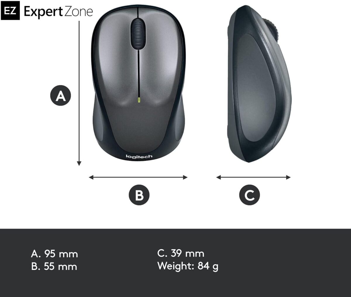 LOGITECH M235 Wireless Optical Mouse  -Smooth optical tracking - USB Receiver - 2.4 GHz wireless connection - DPI (Min/Max): 1000±