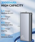 Portable Laptop Charger USB Power Bank  Portable Laptop Charger, PD 65W 30000mAh Power Bank USB C Fast Charging 3-Ports External Battery Pack Portable Charger Compatible with MacBook, , iPad, Tablets, iPhone, Galaxy, Android - UNIVERSAL COMPATIBILITY