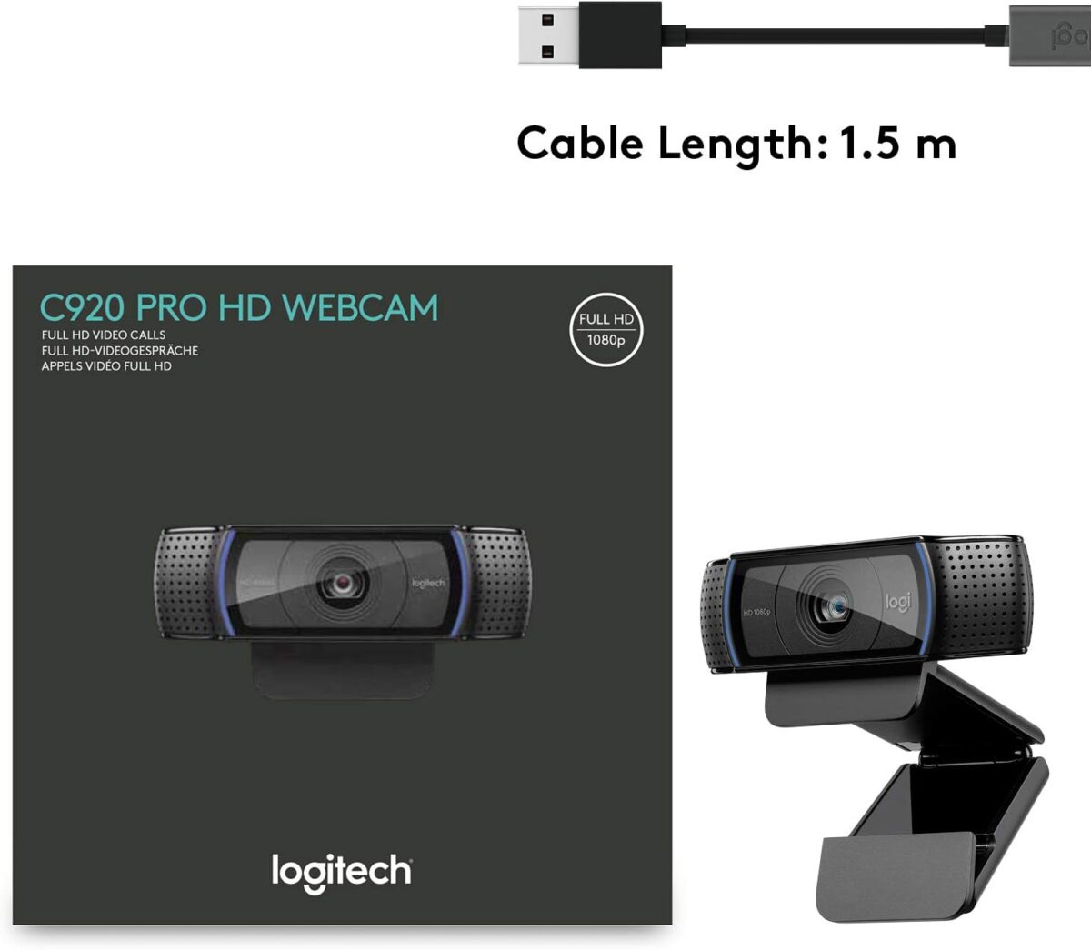 Logitech C920 PRO HD Webcam FHD 1080P 30FPS Black - 960-001055