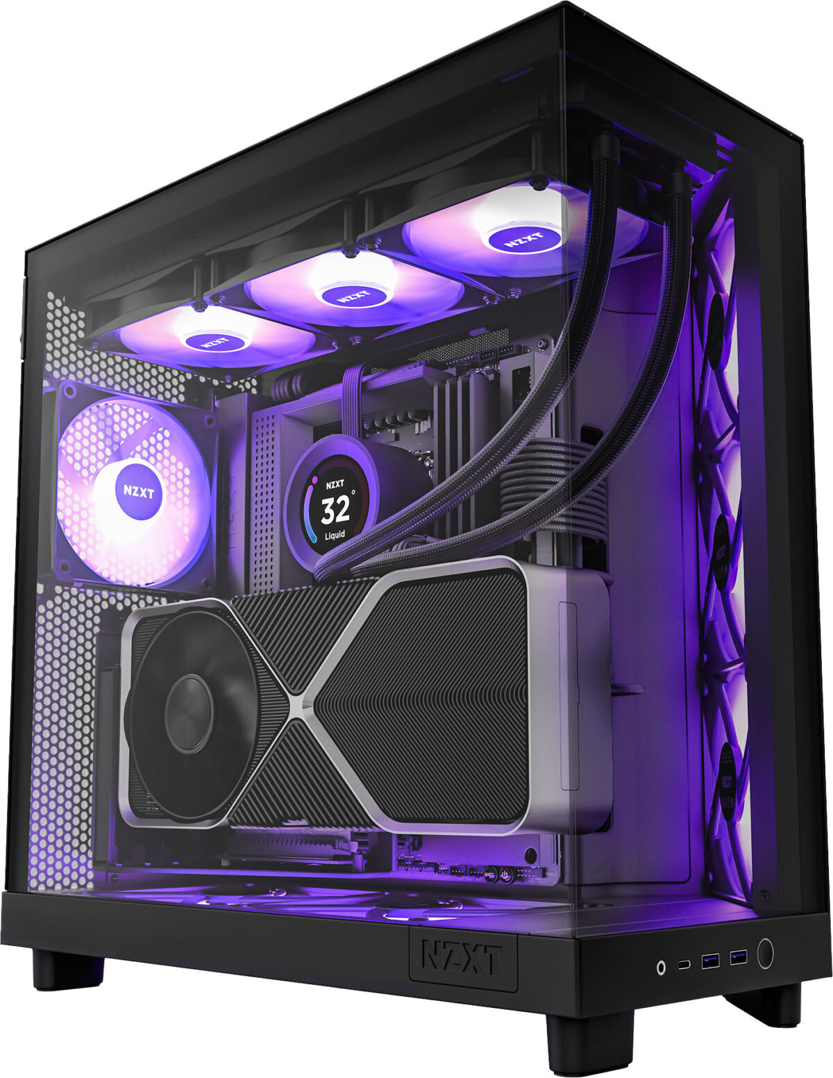 NZXT H6 Flow RGB | CC-H61FB-R1 | Compact Dual-Chamber Mid-Tower Airflow Case | Includes 3 x 120mm RGB Fans | Panoramic Glass Panels | High-Performance Airflow Panels | Cable Management | Black