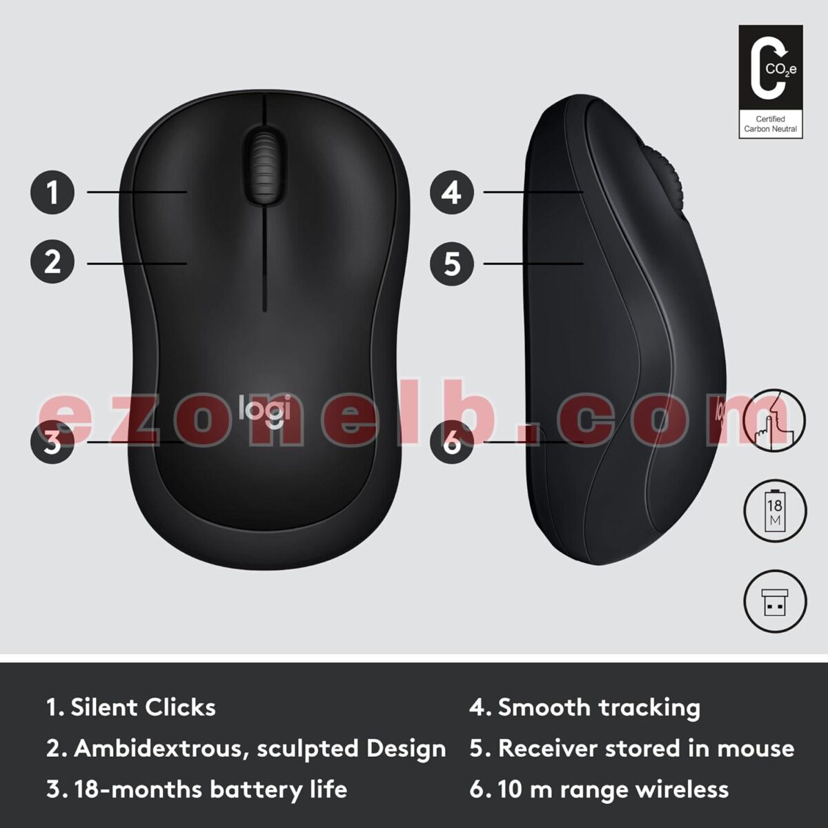 Logitech M220 Wireless Mouse, Silent Buttons, 2.4 Ghz With Usb Mini Receiver, 1000 Dpi Optical Tracking, 18-Month Battery Life, Ambidextrous Pc / Mac / Laptop - Charcoal Grey