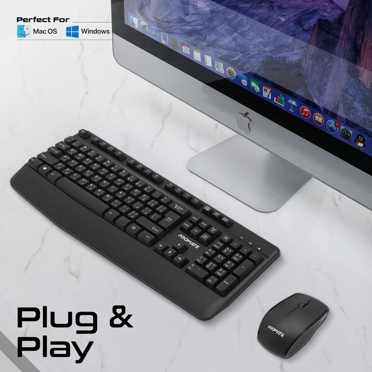 Enhanced Productivity: ProCombo-14 combines an ergonomic multimedia keyboard with a palm rest and an ambidextrous mouse that boosts productivity and enhances your desk. ⌨️Wireless Freedom: Get a stable and secure wireless connection up to 10 meters away with this wireless keyboard and mouse combo.