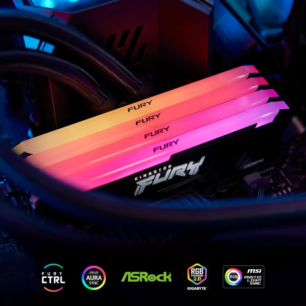 RAM Kingston Fury Beast RGB 8GB 3200MT/s DDR4 CL16 DIMM Computer Memory KF432C16BB2A/8 , Infrared Sync Technology ,Intel XMP Certified and AMD Ryzen
