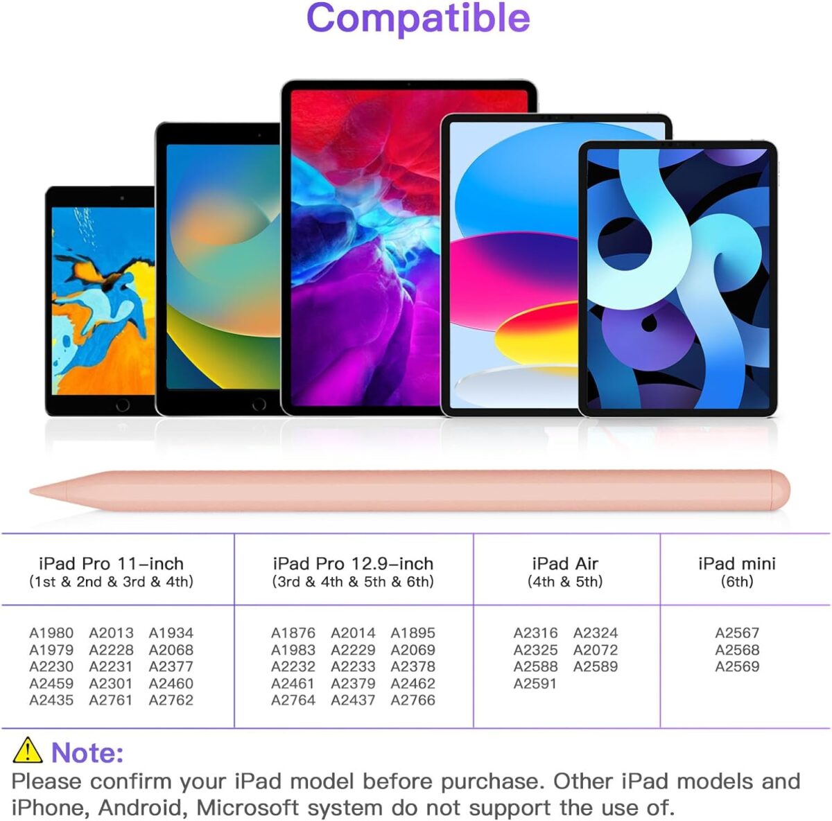 iPad Pencil 2nd Generation with Magnetic Wireless Charging, Apple Pencil 2nd Generation, Smart Pen Compatible with iPad Pro 11 in 1/2/3/4, iPad Pro 12.9 in 3/4/5/6, iPad Air 4/5, iPad Mini 6, Pink