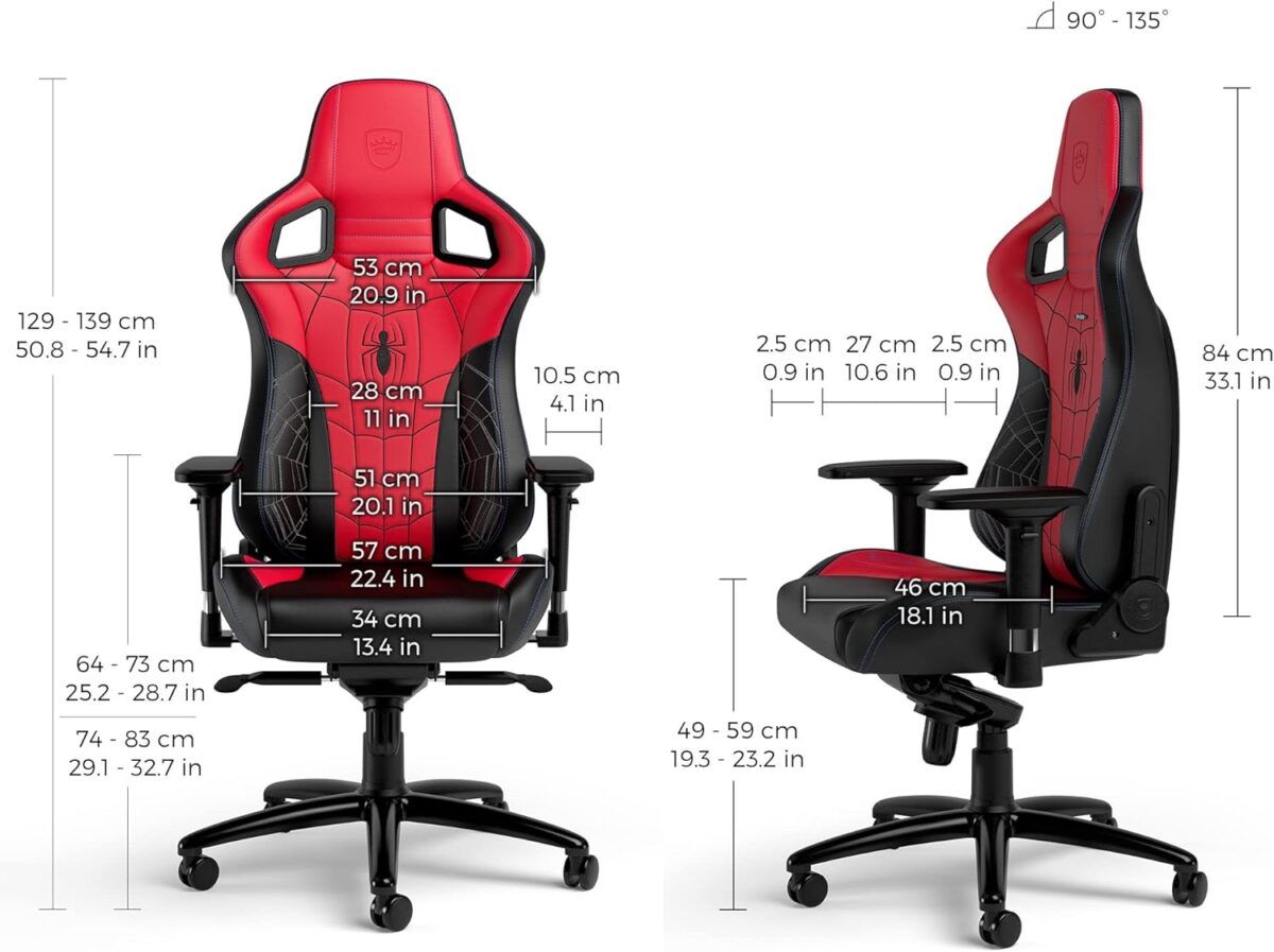 noblechairs Epic Gaming Chair, Ergonomic Office Chair, Office Gamer Armchair, Back Support and Lumbar Support, for Users up to 120kg and 1.85m Height (Spider-Man Limited Edition)
