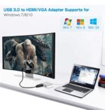 USB 3.0 HDMI  VGA CONVERTER ADAPTOR USB 3.0 to HDMI & VGA, 2 in 1 Adapter USB 3.0 to VGA/HDMI Adapter Converter Dual Multi External Display Sync Output 4K HD 1080P Support Windows 7 8 10 ONLY for Windows