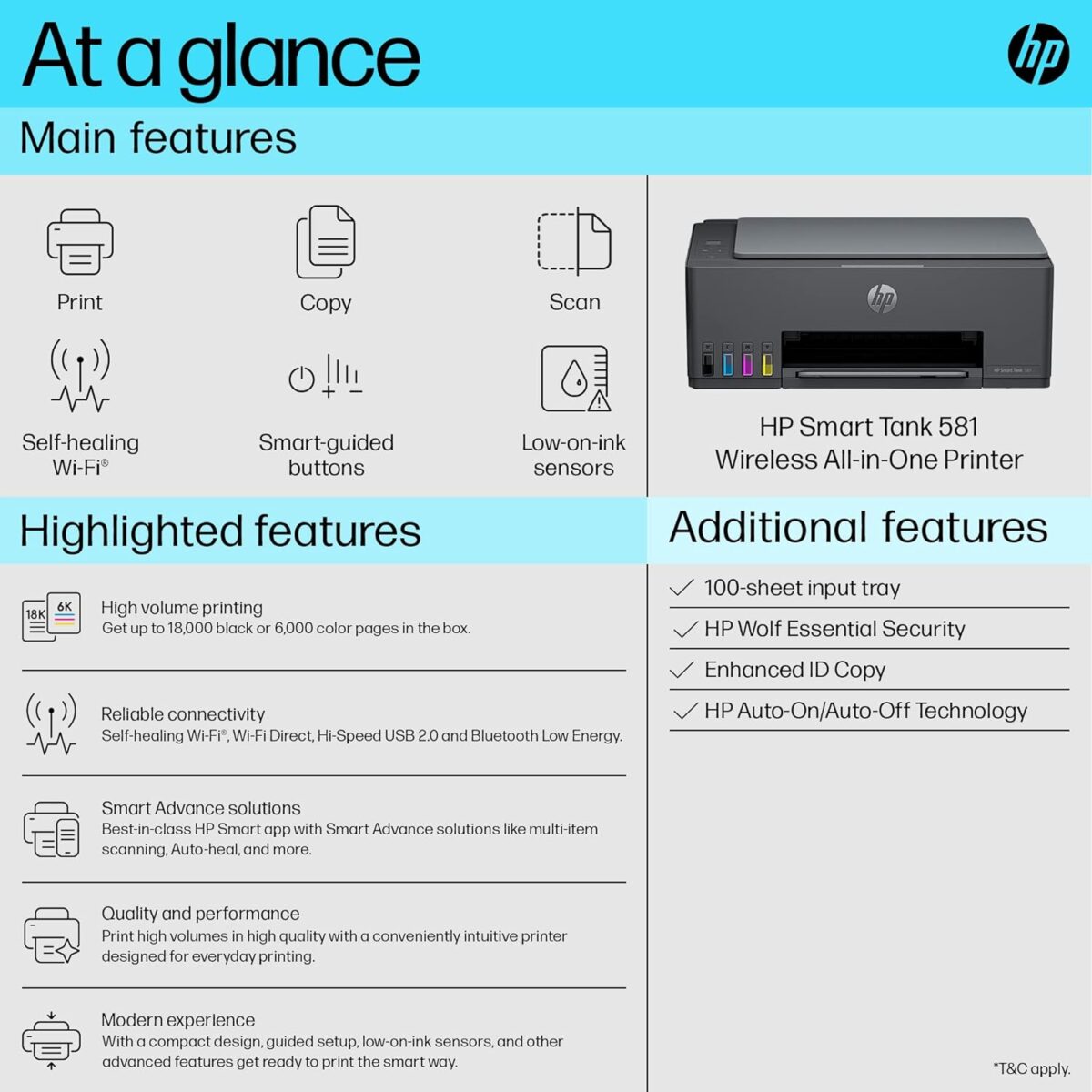 HP Smart Tank 581 All-in-One Printer, Color Printer for Home/office, Print; copy; scan; Wireless; Print upto 6000 black/color pages - Image 5