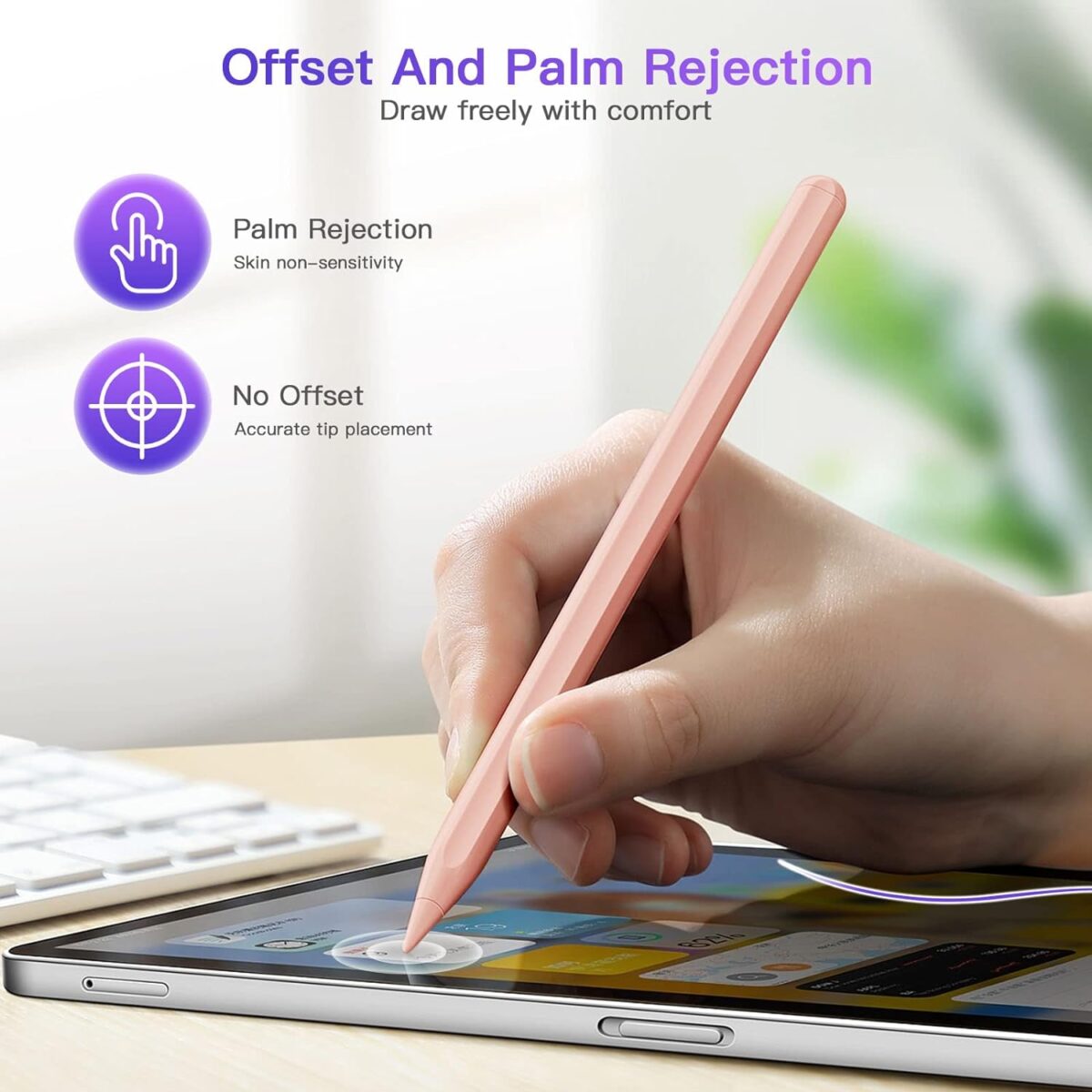 iPad Pencil 2nd Generation with Magnetic Wireless Charging, Apple Pencil 2nd Generation, Smart Pen Compatible with iPad Pro 11 in 1/2/3/4, iPad Pro 12.9 in 3/4/5/6, iPad Air 4/5, iPad Mini 6, Pink