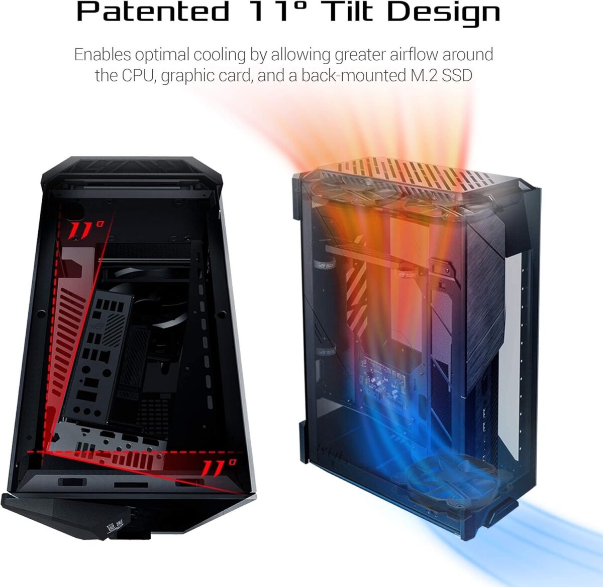ASUS ROG Z11 Mini-ITX/DTX Gaming Case with Patented 11° Tilt Design, Compatible with ATX Power Supply,3-Slot Graphics, Front I/O USB 3.2 Gen 2 Type-C, 2x USB 3.2 Gen 1 Type-A and ARGB Control Button