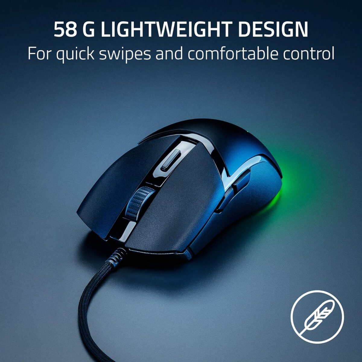 Special Feature Gen-3 Optical Switches, Speedflex Cable, 58g Lightweight Design, Chroma RGB Lighting with Gradient Underglow, 8500 DPI Optical SensorGen-3 Optical Switches, Speedflex Cable, 58g Lightweight Design, Chroma RGB Lighting with Gradient Underglow, 8500 DPI Optical Sensor