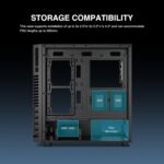 Compatible with Dual 360mm Radiator (Top & Front) 1 Built-in 140mm Front Fan and 120mm Rear Fan Sync with 5V ARGB Motherboard Tool-Free Installation Tempered Glass Window Supports Motherboards up to ATX