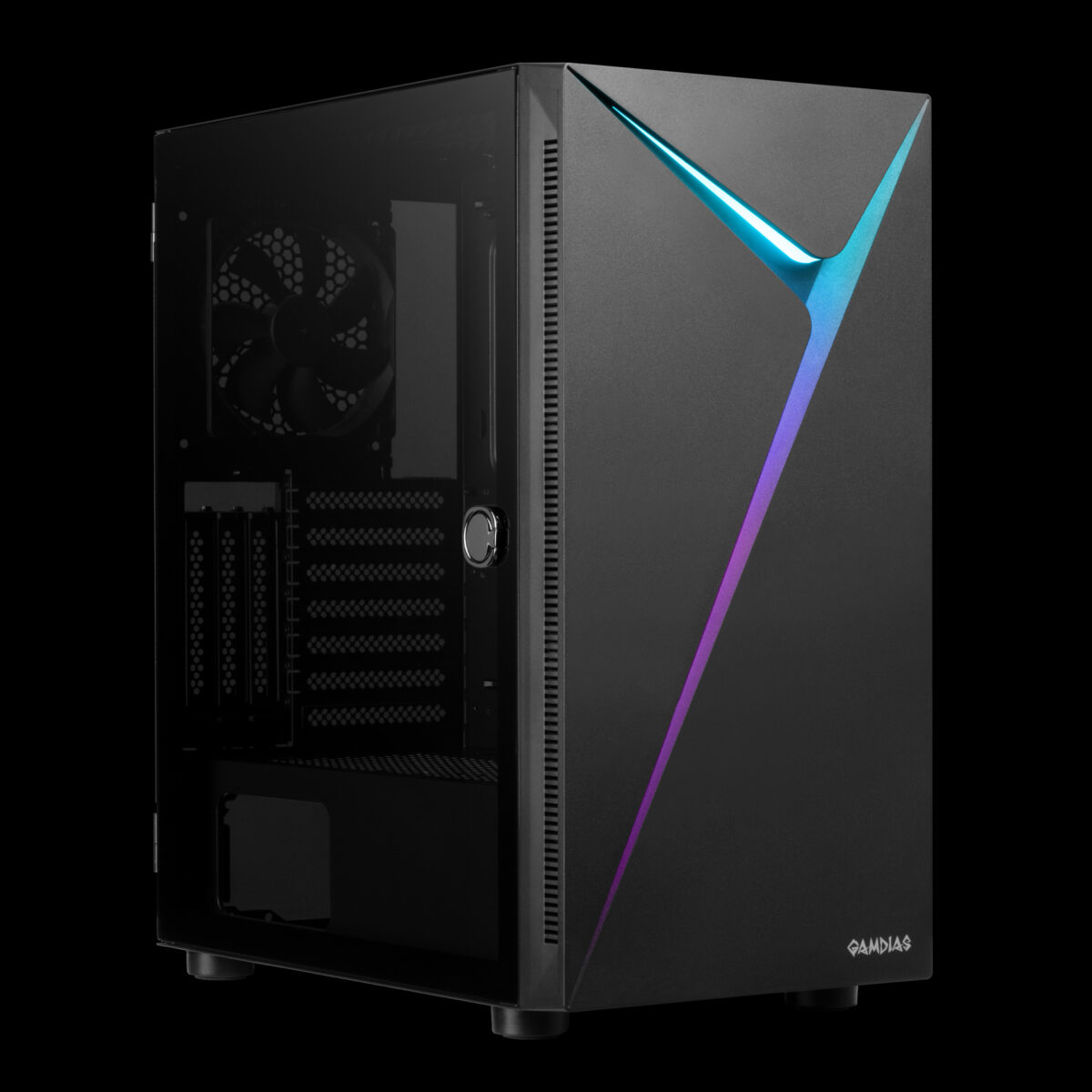 GAMDIAS ARGUS E4 ELITE GAMING ARGB PC CASE , Sync with 5V ARGB Motherboard , Tempered Glass , up to ATX Motherboards , 1 Built-in 120mm Rear Fan - BLACK