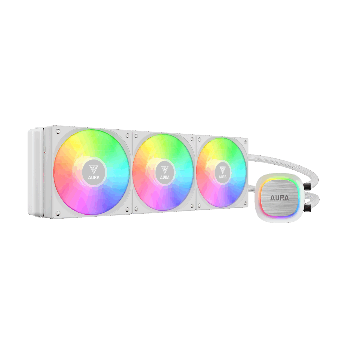 GAMDIAS AURA GL360 Liquid CPU Cooler, RGB 360 Radiator, 3 x 120 mm PWM Fans, Mirror Style Pump for Intel/AMD Ryzen - WHITE