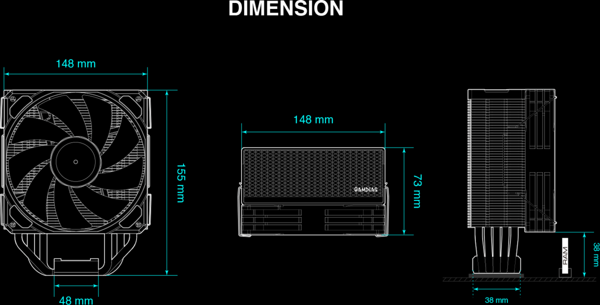 CPU Air Cooler BOREAS M2-510 PWM 120 mm Fan Heatsink with 5 Heat pipes Universal Socket Mounting Kits Hydraulic Bearing Compatible with 158mm Height -BLACK