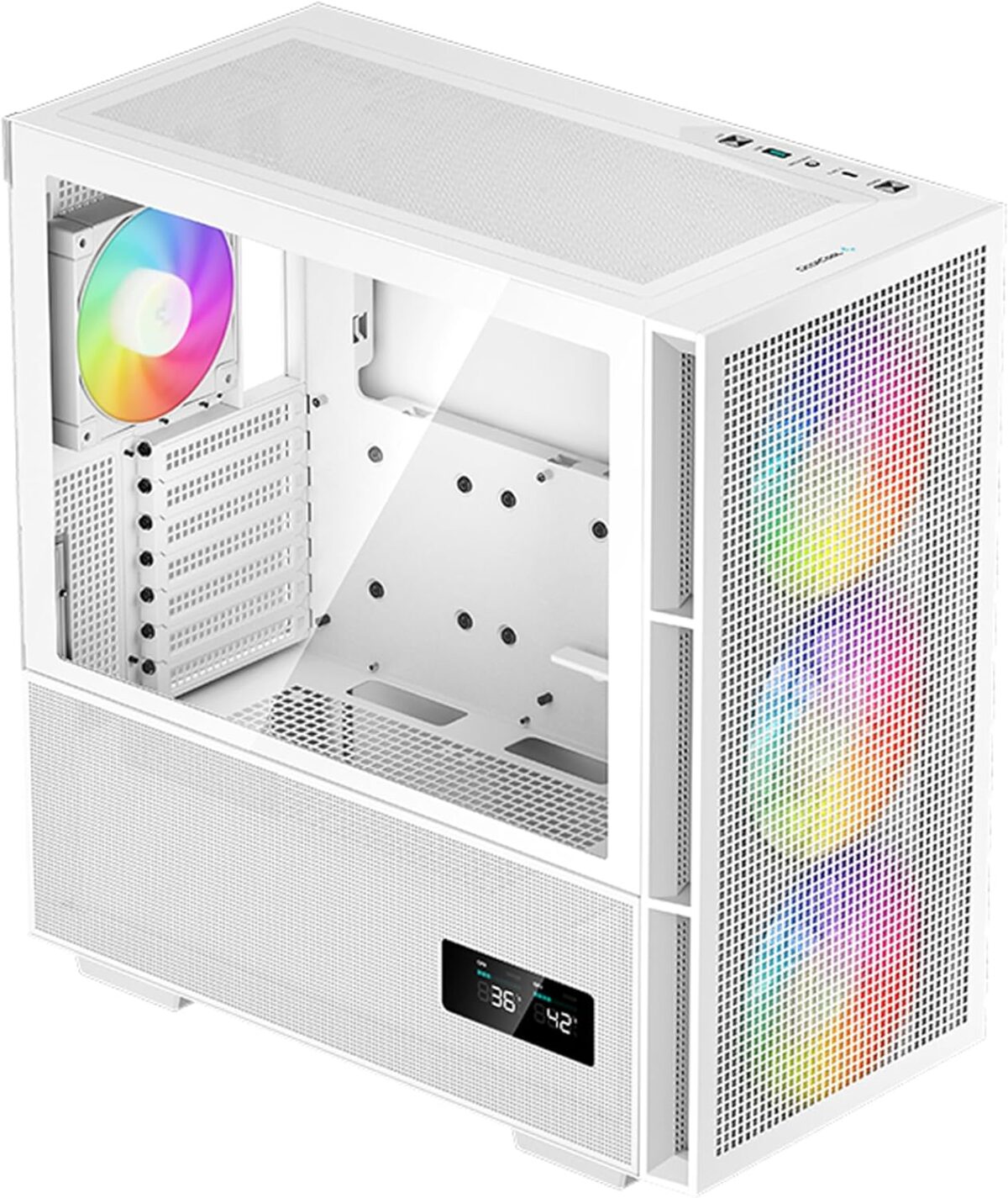 DeepCool CH560 DIGITAL ATX Airflow case, Dual Status Display, 3x Pre-Installed 140mm ARGB Fans, Mesh/Tempered Glass , Magnetic Top Mesh Filter, Type-C, USB 3.0, WHITE