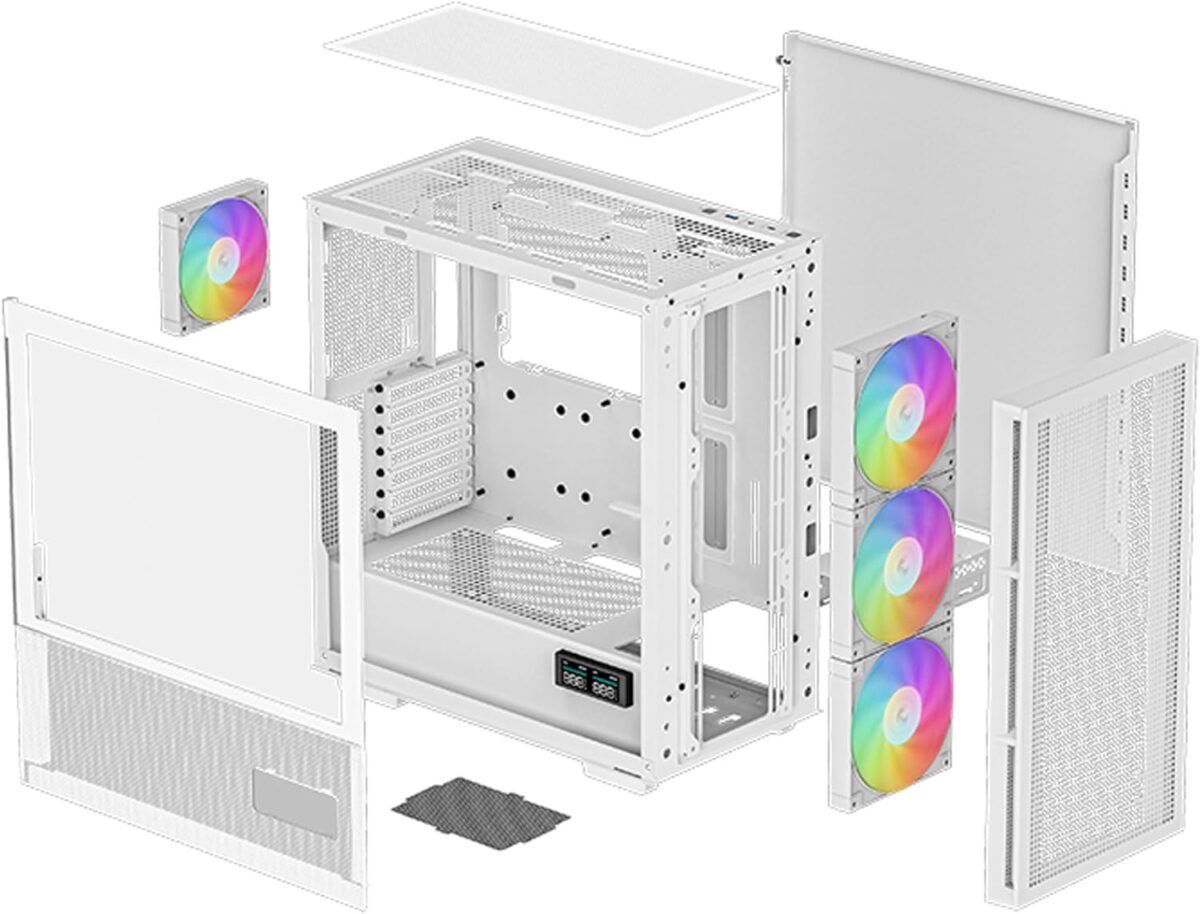 DeepCool CH560 DIGITAL ATX Airflow case, Dual Status Display, 3x Pre-Installed 140mm ARGB Fans, Mesh/Tempered Glass , Magnetic Top Mesh Filter, Type-C, USB 3.0, WHITE