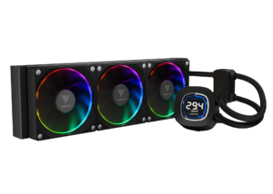 Gamdias CHIONE M4-360 CPU Liquid Cooler, 3X 120mm ARGB PWM Fans, RGB Sync with motherboards, Rotatable 2.1" LCD Displays - BLACK