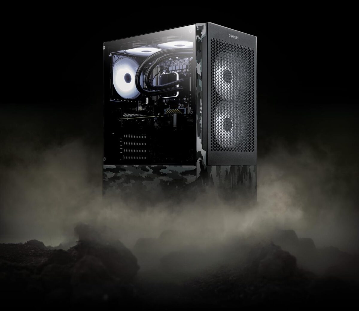 TALOS E3 CASE CAMO LIMITED EDITION GAMDIAS TALOS E3 MESH Mid-Tower ATX Gaming CASE - PIXILLATED ARMY CAMO LIMITED EDITION -   Tempered Glass Panel and a Magnetic Dust Filter & 3 Built-in 120mm ARGB Fans, Tool-Free Installation, Mesh Front Panel