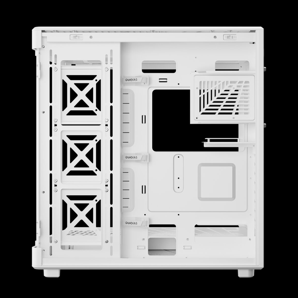 Brand GAMDIAS Case Type Mid Tower Color White Material Tempered Glass, Metal Cooling Method Air Model Name NESO P1 WW Light Color RGB Product Dimensions 19.3"D x 12.2"W x 19.5"H Number of USB 2 Ports 2 Special Feature Partition Plate Cooling Technology, RGB Lighting, LED Control Button, Dust Filter