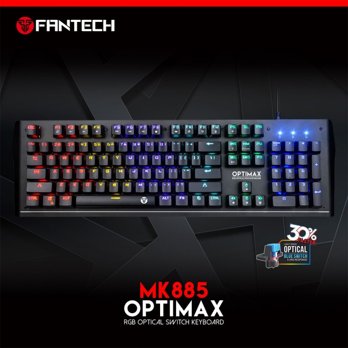 Fantech MK885 Optimax RGB Mechanical Gaming Keyboard ,Blue Switch ,Anti-Ghosting Full Keys , Water & Dust Proof , Backlit Mode RGB 14 Modes - BLACK