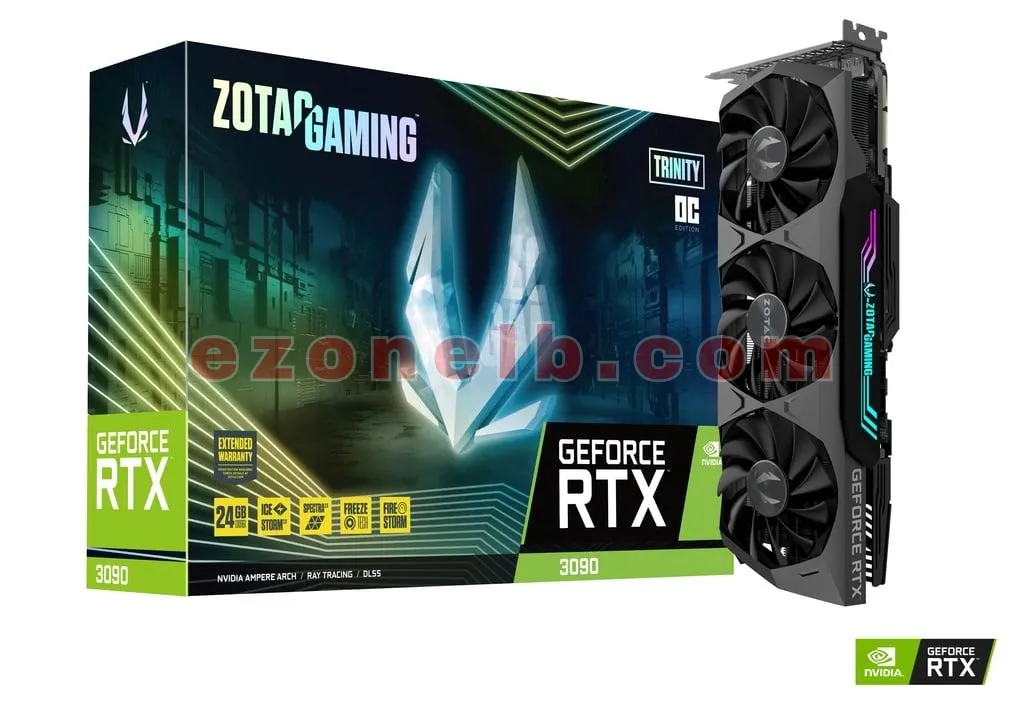 zt-a30900j-10p-image01 ZOTAC Gaming GeForce RTX 3090 Trinity OC 24GB GDDR6X 384-bit 19.5 Gbps PCIE 4.0 Gaming Graphics Card, IceStorm 2.0 Advanced Cooling, Spectra 2.0 RGB